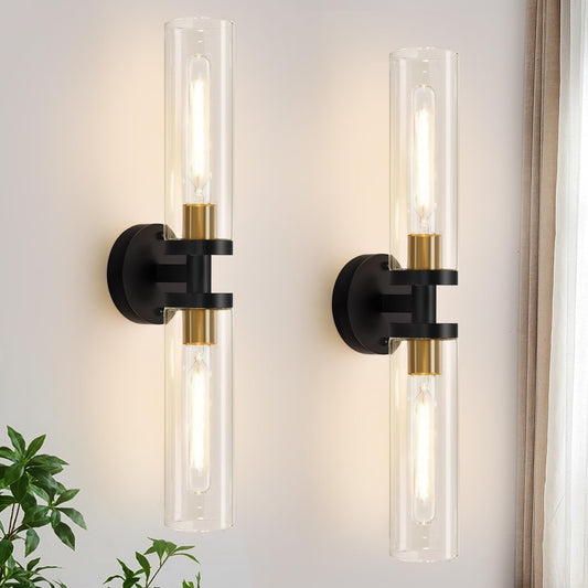Black & Brass Cylinder Wall Sconces - Alfanite Store