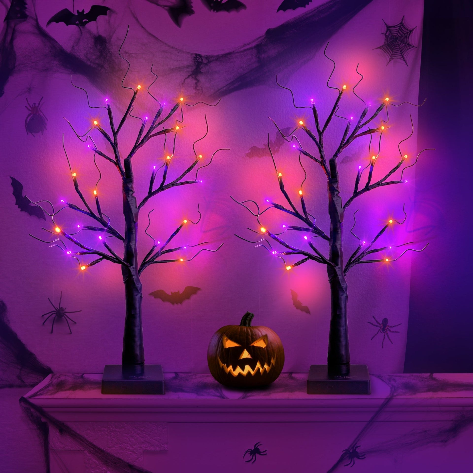 Spooky Halloween Tree Set Orange and Purple Led – Alfanite Store 